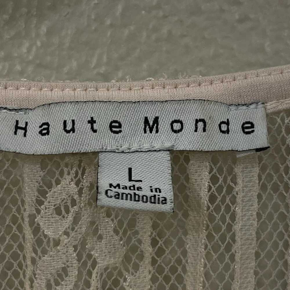 Haute Monde Lace Robe Cover Split Bell Sleeves Tie Beige Blush Coquette Up Sz L‎